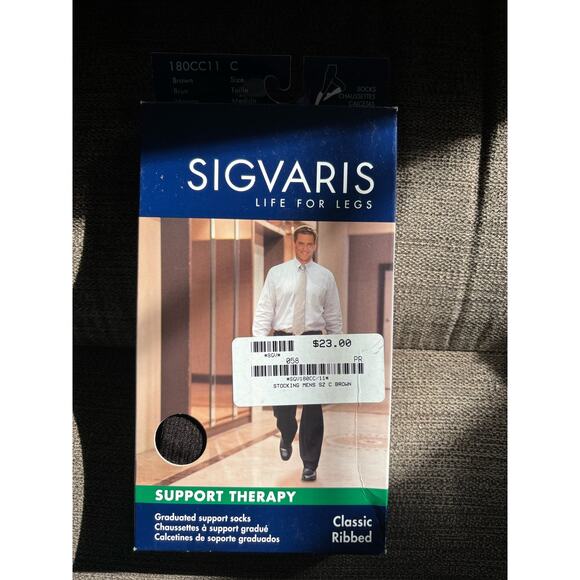 Sigvaris Life For Legs Mens Size C Brown  Classic Ribbed Support Stockings - Picture 1 of 8